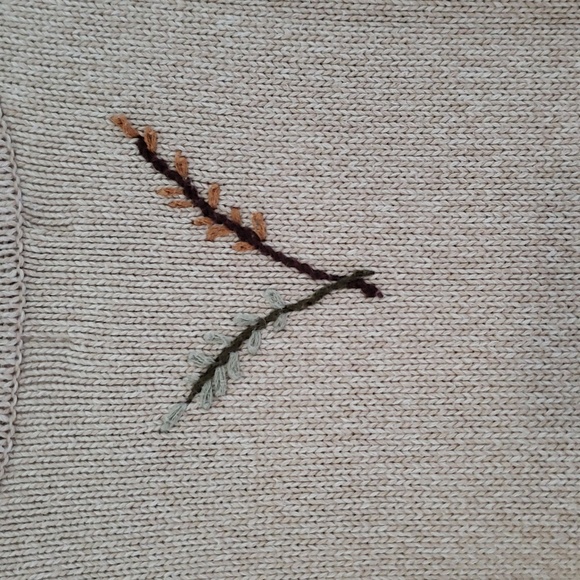 Alps Vintage Embroidered Sweater Women Large Cream Tan Cotton Floral Cottagecore - Picture 7 of 11